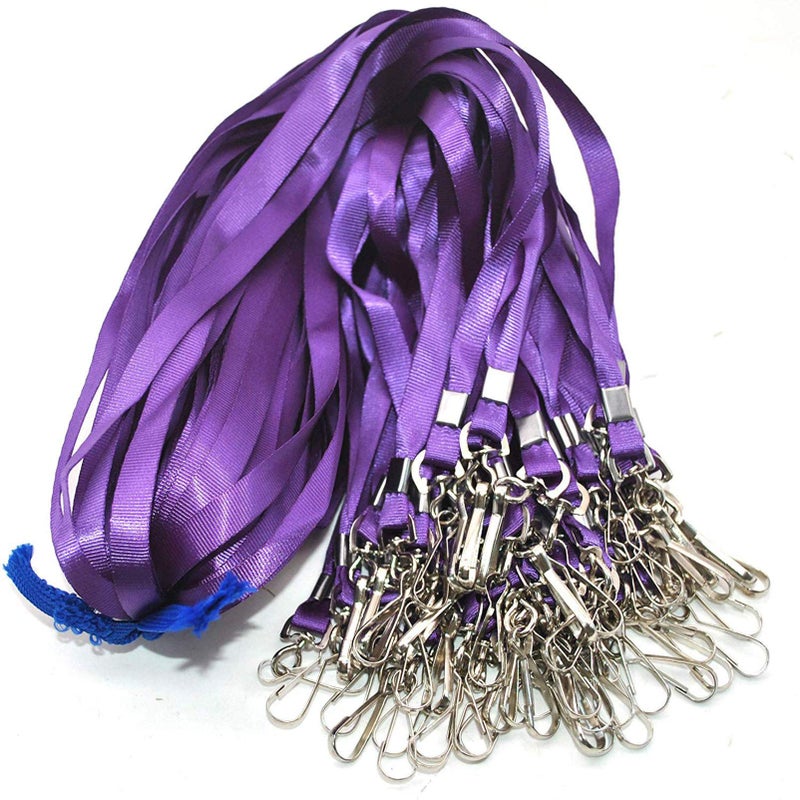 Beebel Purple Lanyards 100 Pcs Lanyard for Id Badges Flat Lanyard with Badge Clip with J-Hook (Purple) - Image 1